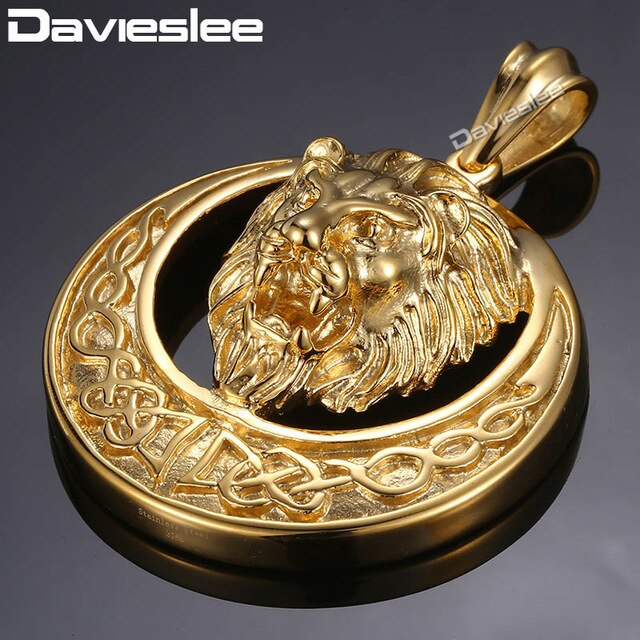 Davieslee Lion Head Pendant for Men Women 316L Stainless Steel Mens Pendant Fashion Jewelry Dropshipping 2018 Ship From USA HP96