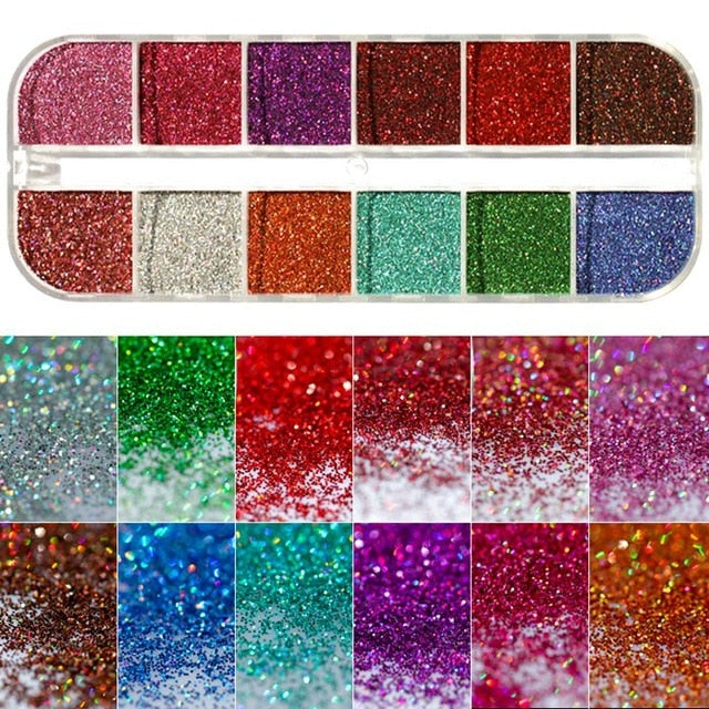 12 Grids/Set Mixed size Nail Glitter Flakes 3D Sequins Paillette Powder Charm Nail Art Decoration Manicure tools CT01-20