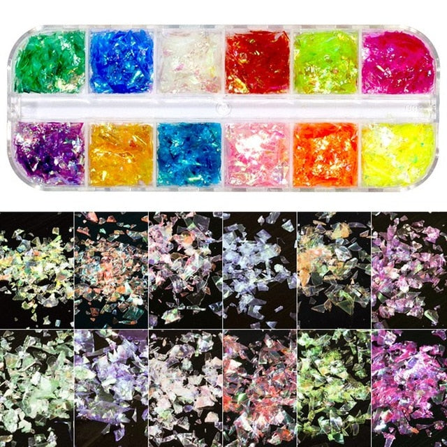 12 Grids/Set Mixed size Nail Glitter Flakes 3D Sequins Paillette Powder Charm Nail Art Decoration Manicure tools CT01-20