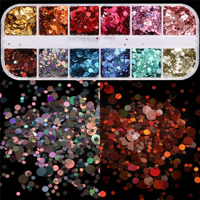 12 Grids/Set Mixed size Nail Glitter Flakes 3D Sequins Paillette Powder Charm Nail Art Decoration Manicure tools CT01-20