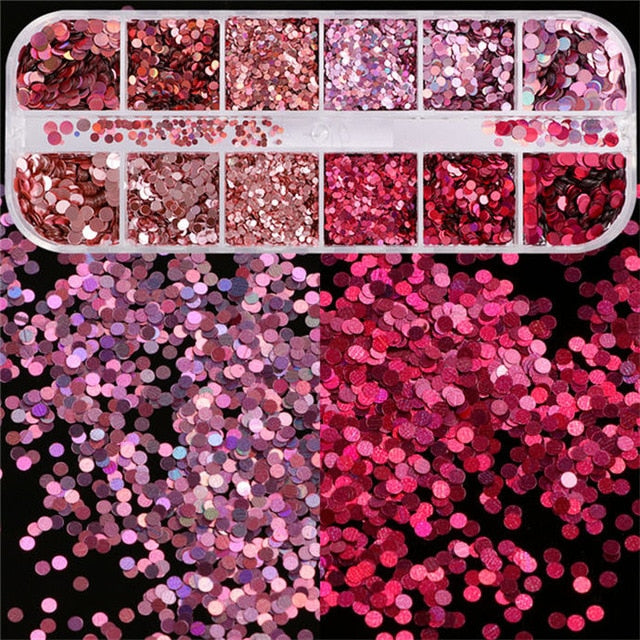 12 Grids/Set Mixed size Nail Glitter Flakes 3D Sequins Paillette Powder Charm Nail Art Decoration Manicure tools CT01-20