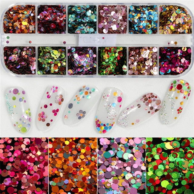 12 Grids/Set Mixed size Nail Glitter Flakes 3D Sequins Paillette Powder Charm Nail Art Decoration Manicure tools CT01-20