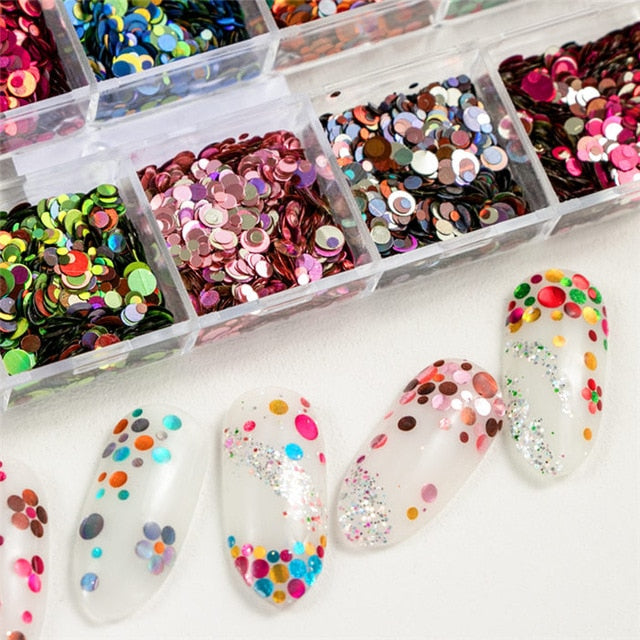12 Grids/Set Mixed size Nail Glitter Flakes 3D Sequins Paillette Powder Charm Nail Art Decoration Manicure tools CT01-20
