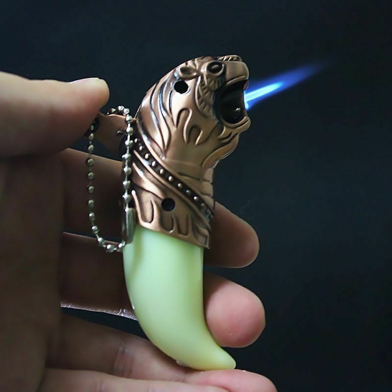 Creative Torch Jet Lighter Gas Butane Turbo Windproof Tiger Tooth Keychain