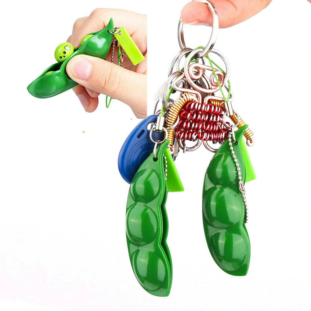 2021 New Key Tags Toys Peas Pop It Fidget Squishy Beans Keychain - Pack of 5