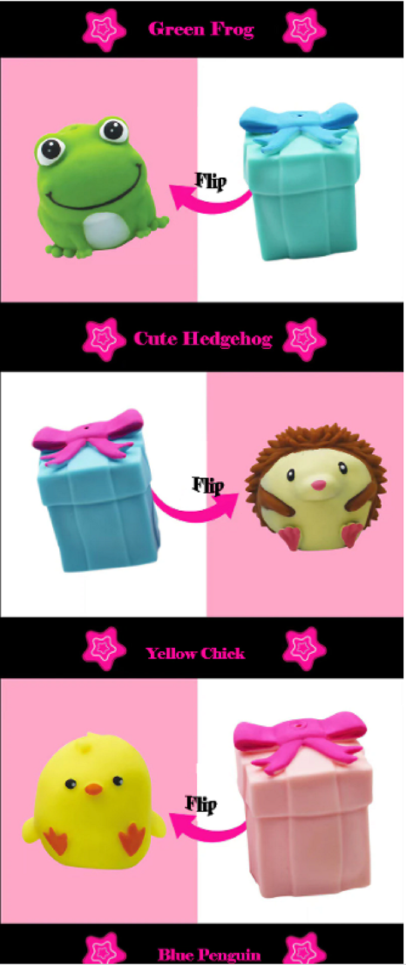 Fidget Toys Flip Gift Box Cute Pet Pinch Animal Silicone Toy Expression - One item with Random
