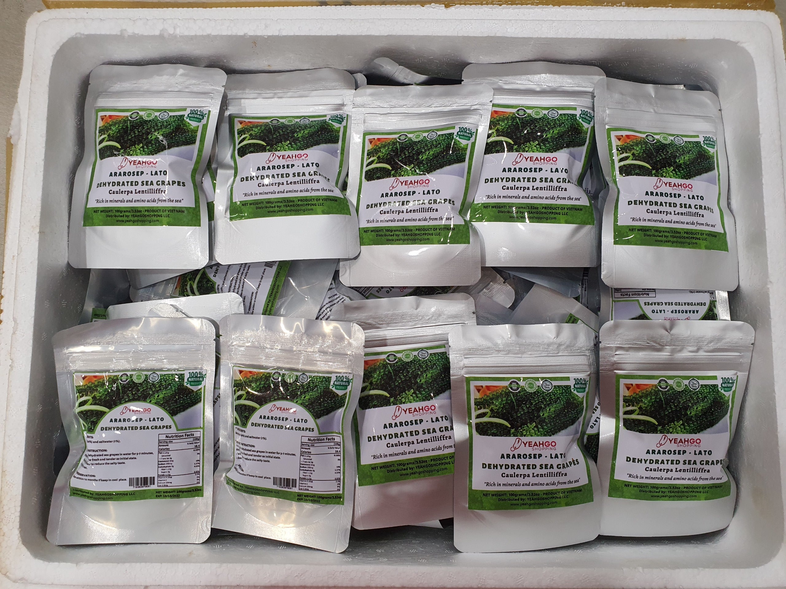 YEAHGOSHOPPING DRIED SEA GRAPES / DEHYDRATED CAULERPA LENTILLIFERA (100gram/ 3.52 Oz)