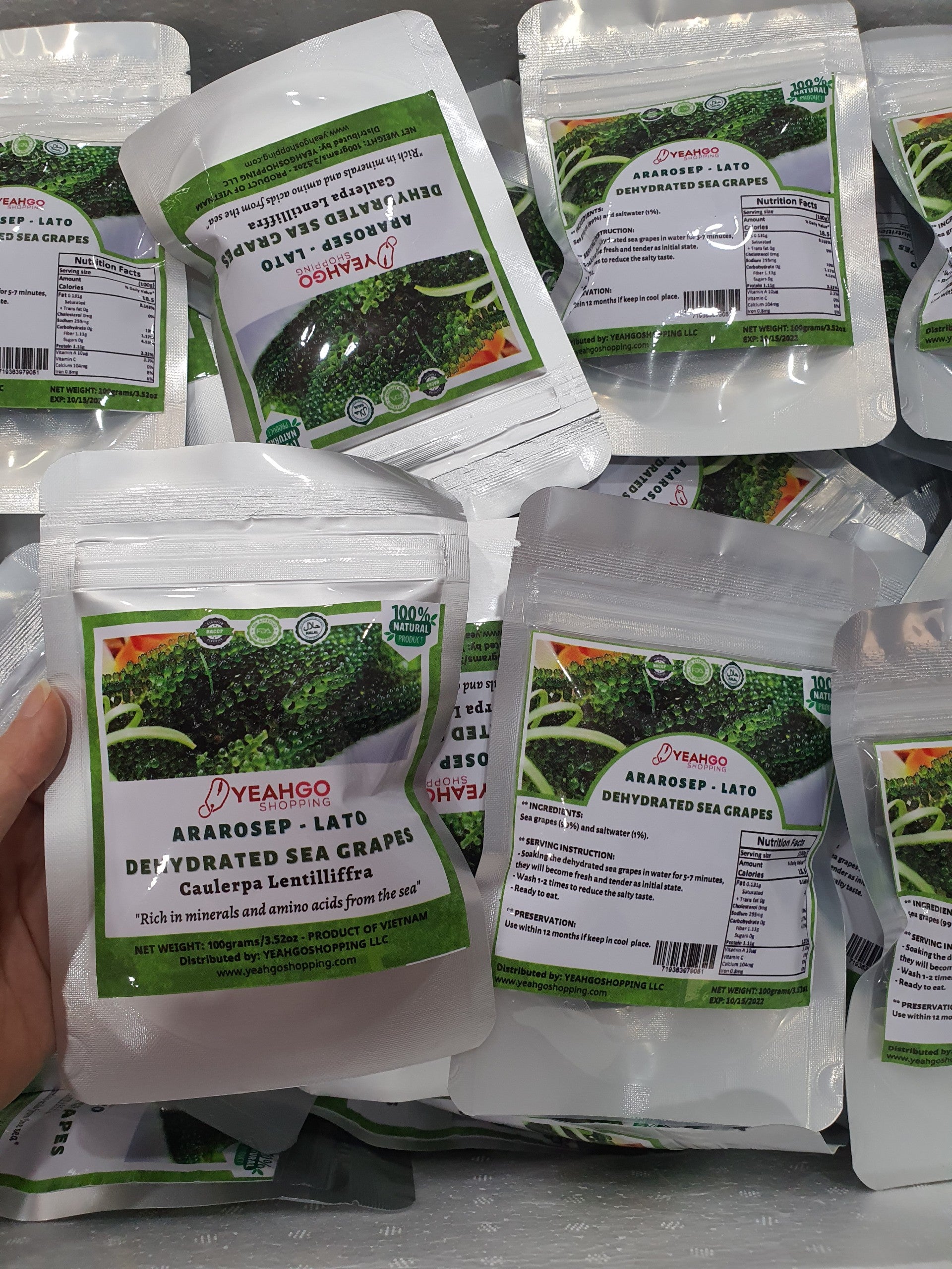 YEAHGOSHOPPING DRIED SEA GRAPES / DEHYDRATED CAULERPA LENTILLIFERA (100gram/ 3.52 Oz)