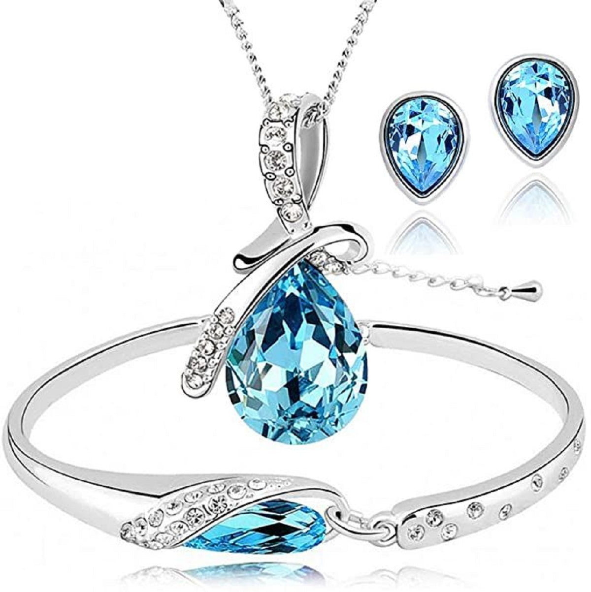 Fashion Angel Tears Drop Austrian Crystal Rhinestone Necklace & Bangle & Earring Jewelry Set for Classic Women