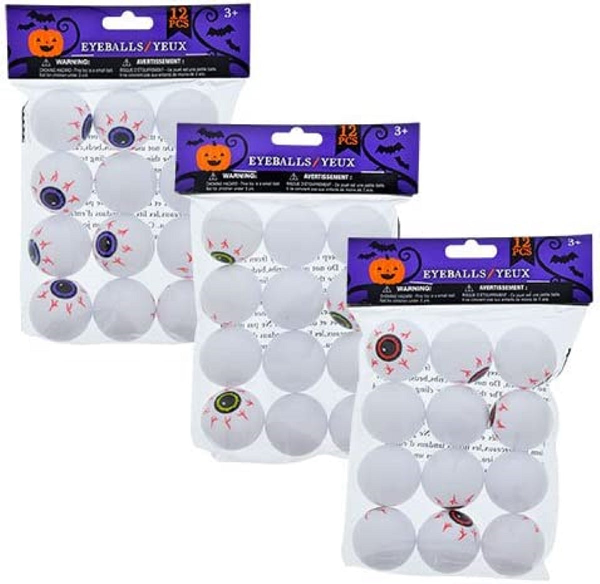 12 Plastic Eyeball Halloween Ping Pong Fake Zombie Balls for Halloween (3 Packs)