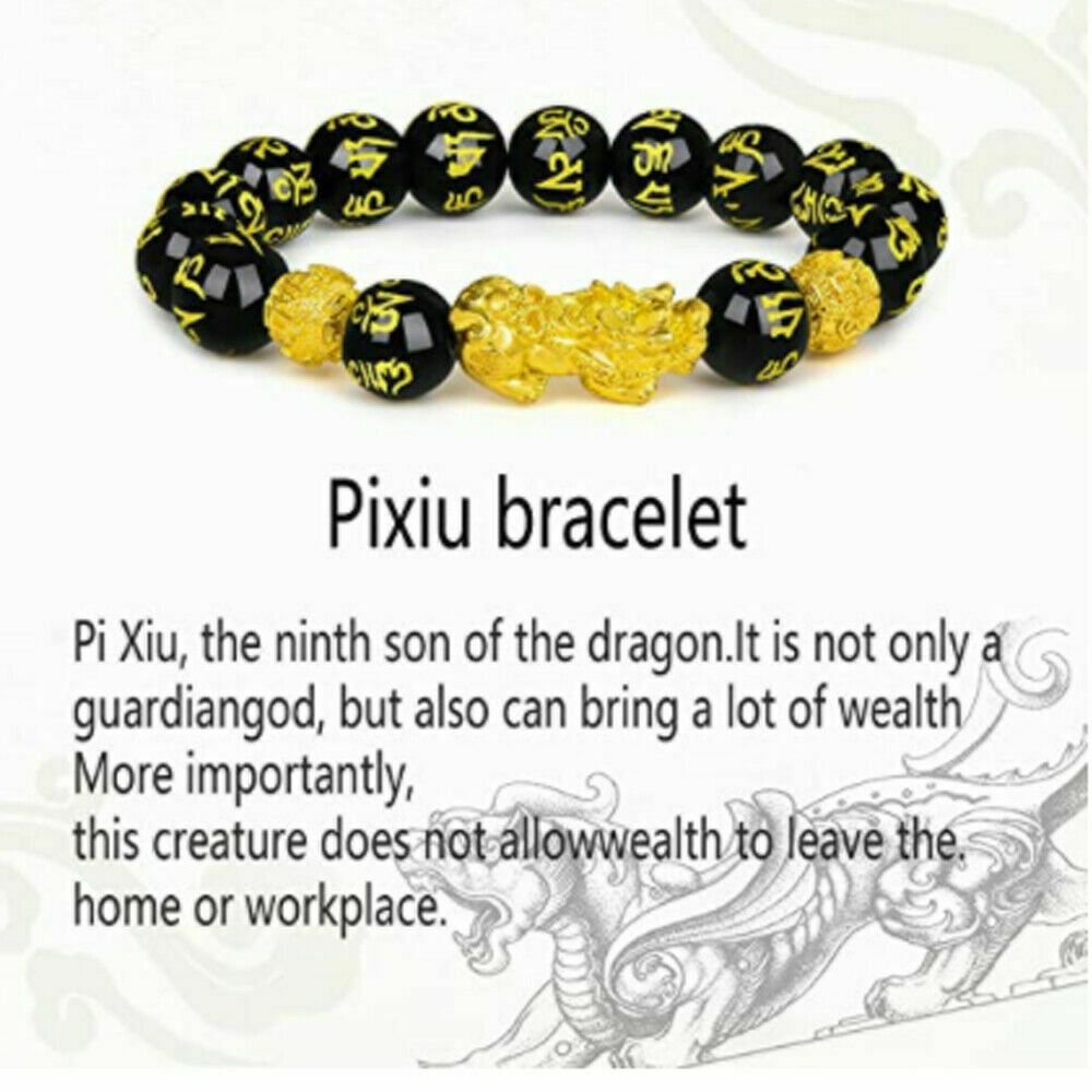 Black Obsidian Feng Shui Pi Xiu Bracelet Beads Attract Good Luck Wealth