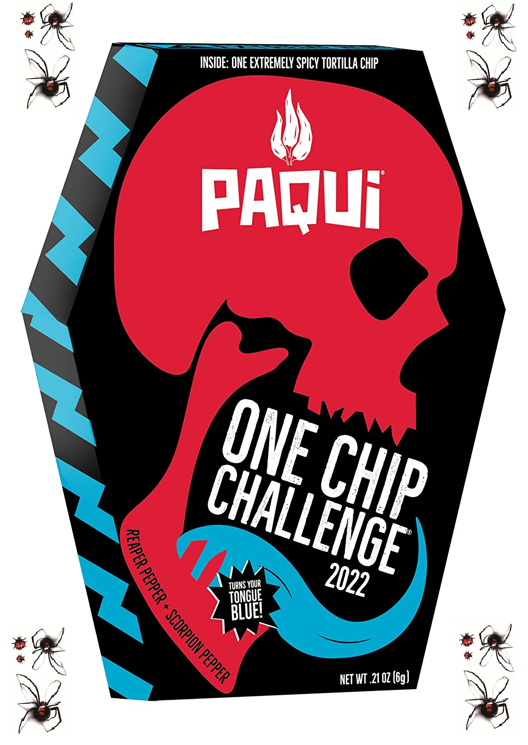 Paqui One Chip Challenge 2022, 0.21 Ounce + 4 Sheets Black Spider 3D Waterproof Temporary Tattoo Stickers