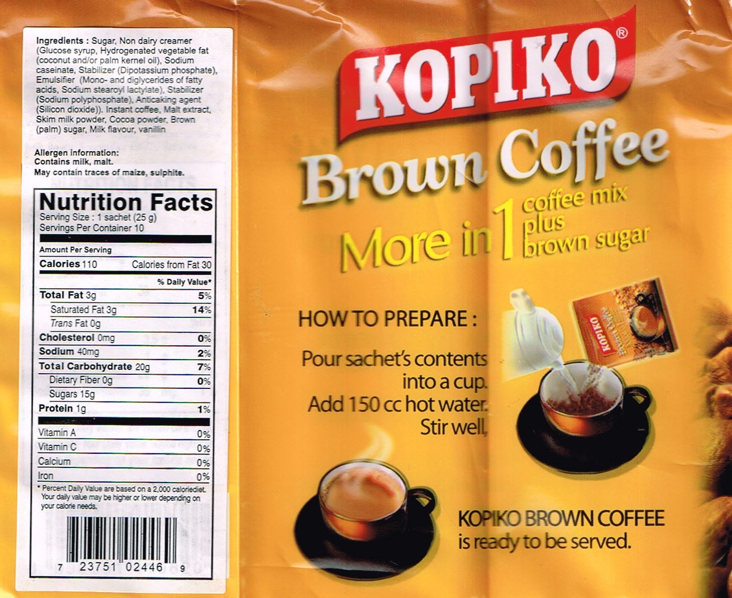 Kopiko Instant Brown Coffee, 8.8 oz (10 Sachets)