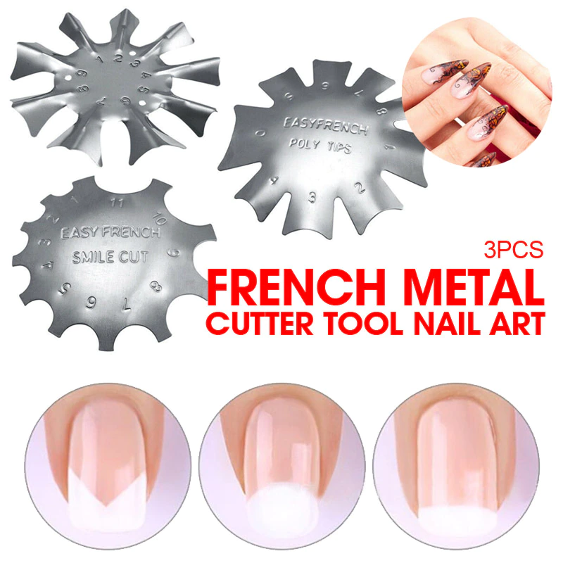 3 PCS French Smile Nail Stencil Cutter Trimmer Clipper Cut Multi-size DIY Manicure Metal Tool Nail Art Smile Line Edge Stencil