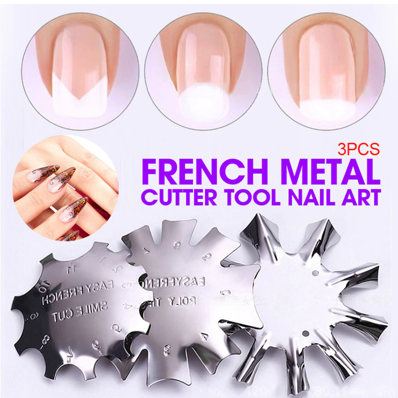 3 PCS French Smile Nail Stencil Cutter Trimmer Clipper Cut Multi-size DIY Manicure Metal Tool Nail Art Smile Line Edge Stencil