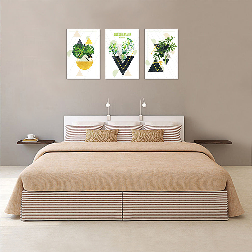 Abstract Wall Art Geometric Green Leaves Picture Plant Painting for Wall Decor