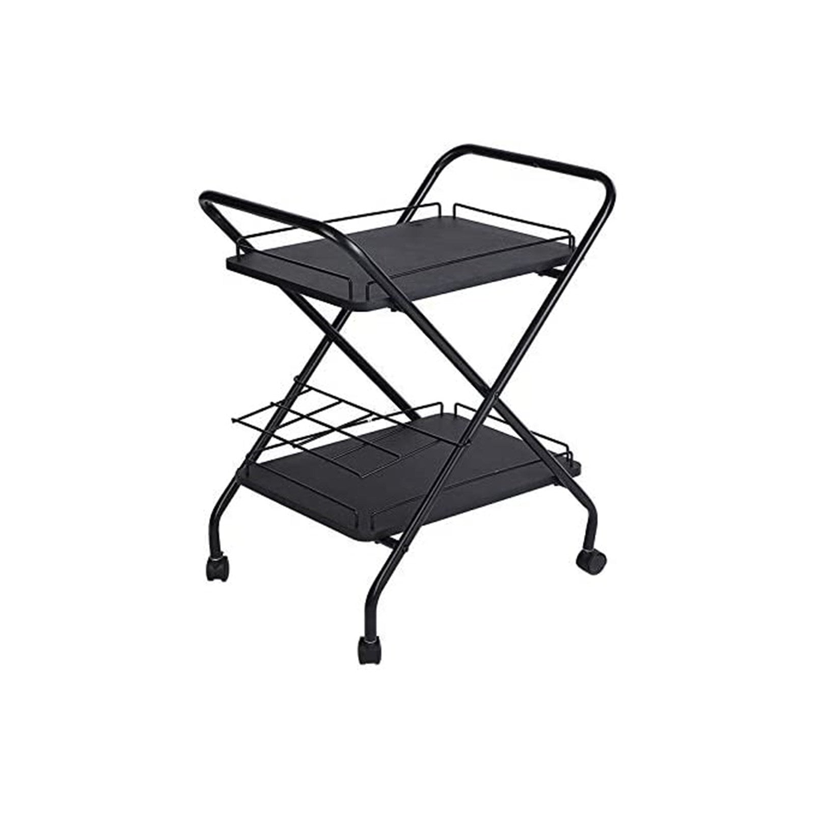 2-Tier Rolling Utility Cart with Wheels, Metal Bar Service Cart With Wine Rack, Lockable Wheel, Multi-Functional Storage Rack For Bar Office And Kitchen RT