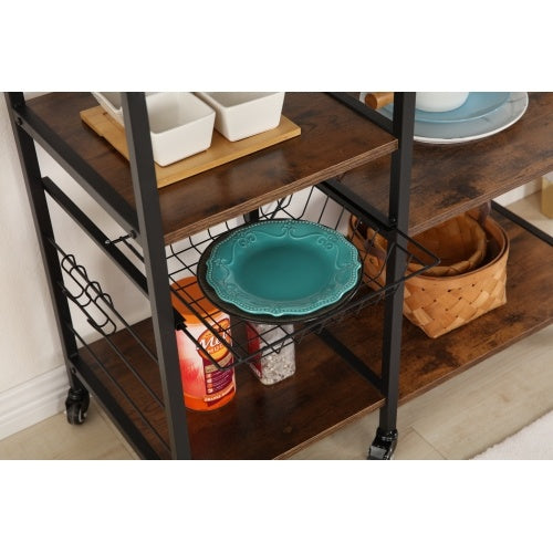 Free shipping kitchen practical storage rack dining cart trolley, microwave oven rack 3 layers + 4 layers shelf, with 4 high-end hooks and 6 high-quality pulleys, spice rack organizer workstation