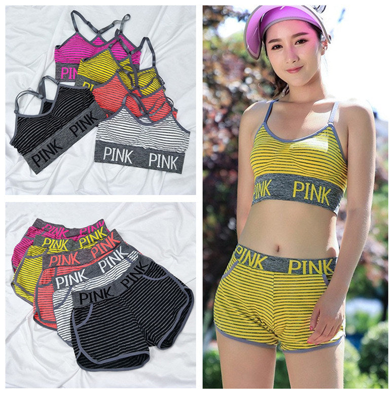 Pink Letter Tracksuit Bra Set Short Pants Two Pieces Women Underwear Crop Top Bra Vest Shorts Fitness Yoga Sports Suit Summer Sportswear CRZLY4102