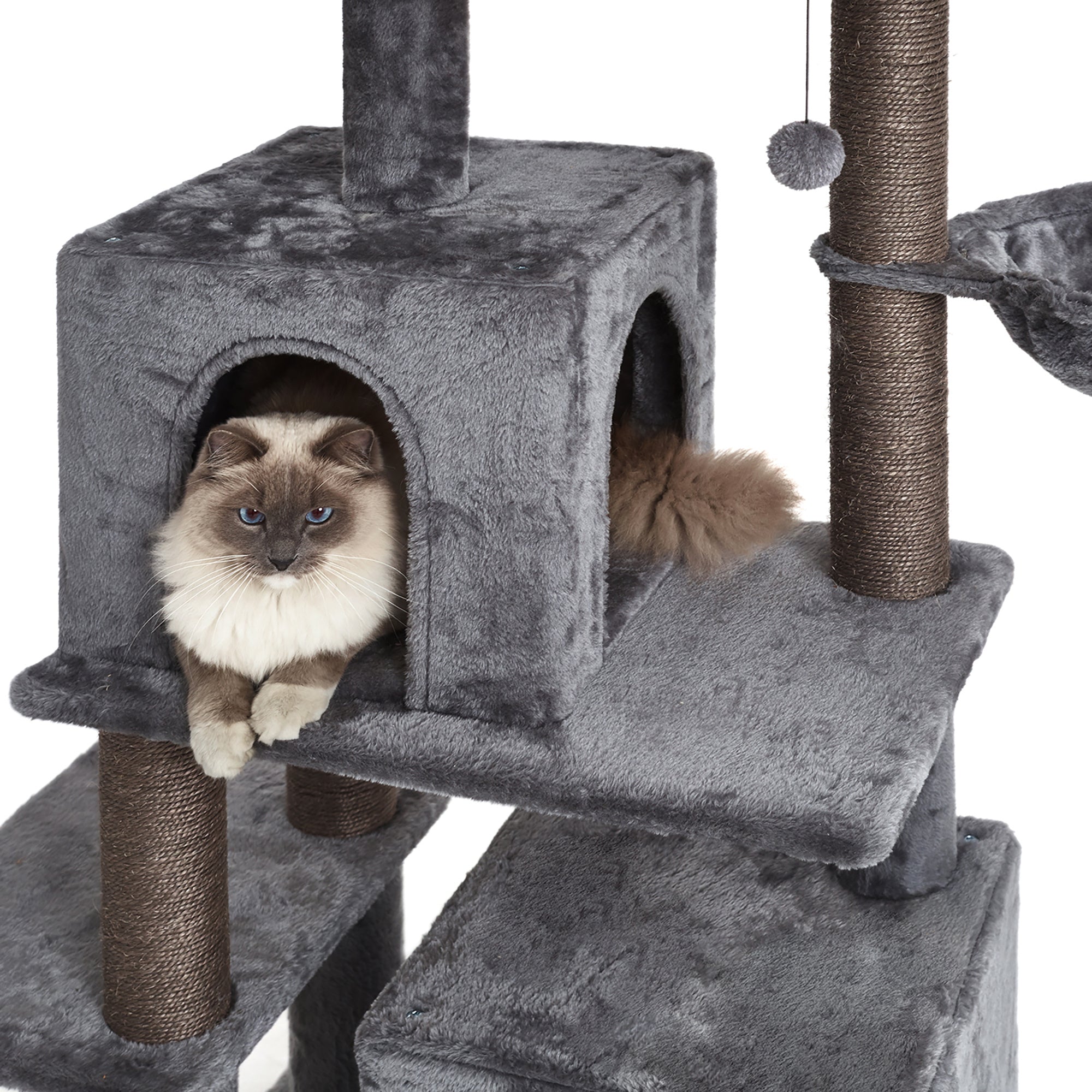 45 Inches Multi-Level Cat Tree with Sisal-Covered Scratching Posts, Replaceable Dangling Ball, Hammock and Condo for Large Cats YF
