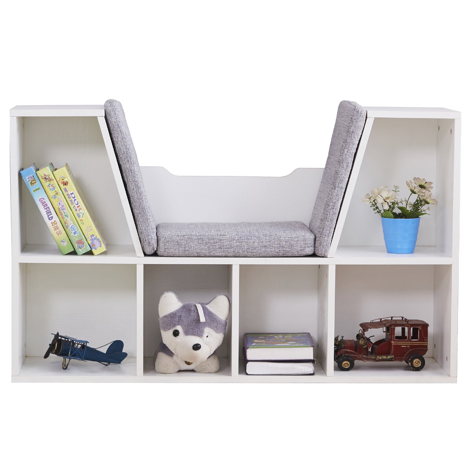 6-Cubby Kids Bookcase, Multi-Purpose Storage Organizer Cabinet Shelf for Children Dark Natural Color RT