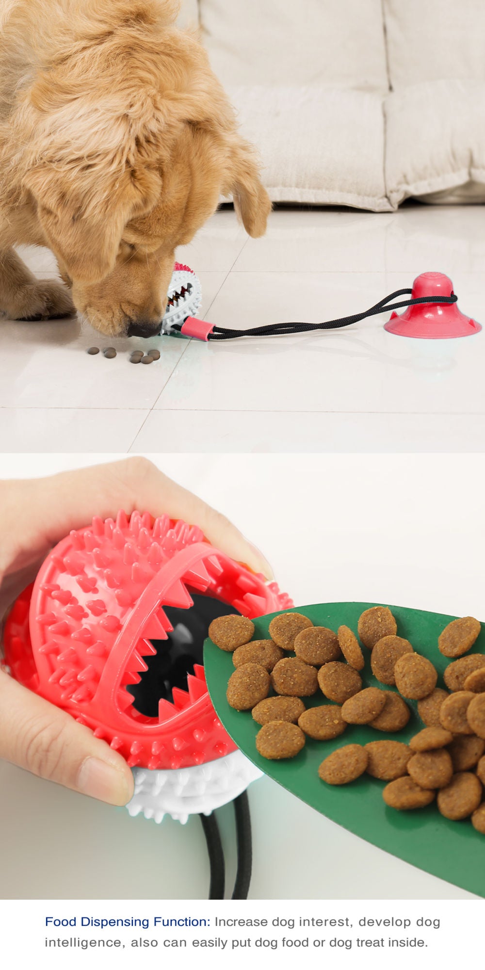 Dog Molar Bite Toy Multifunction Pet Chew Toys with Suction Cup Doggy Pull Ball for Dogs Cats Cleaning Tooth Food Dispenser NEW