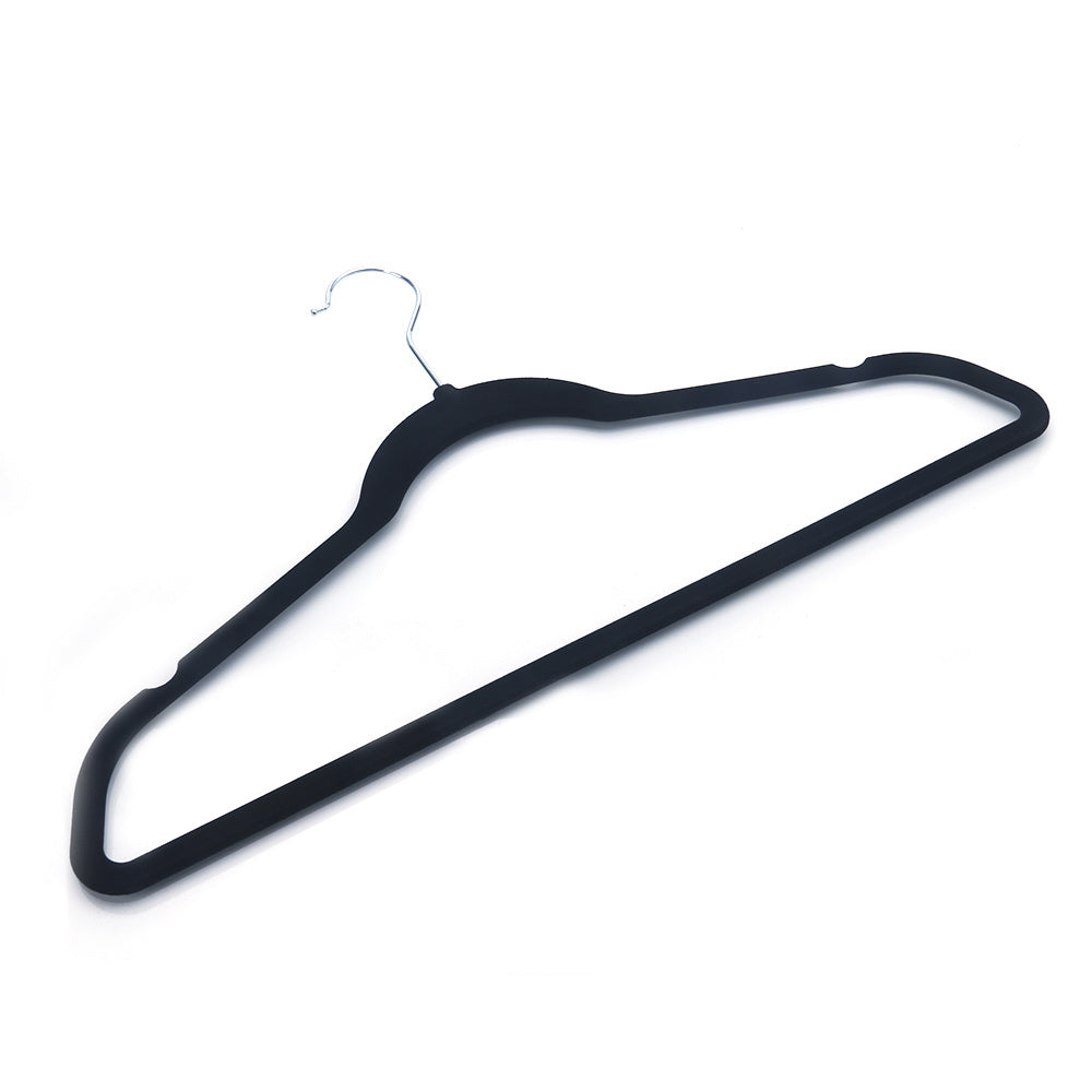 10pcs 45*0.5*24.5 Plastic Flocking Clothes Hangers Black RT