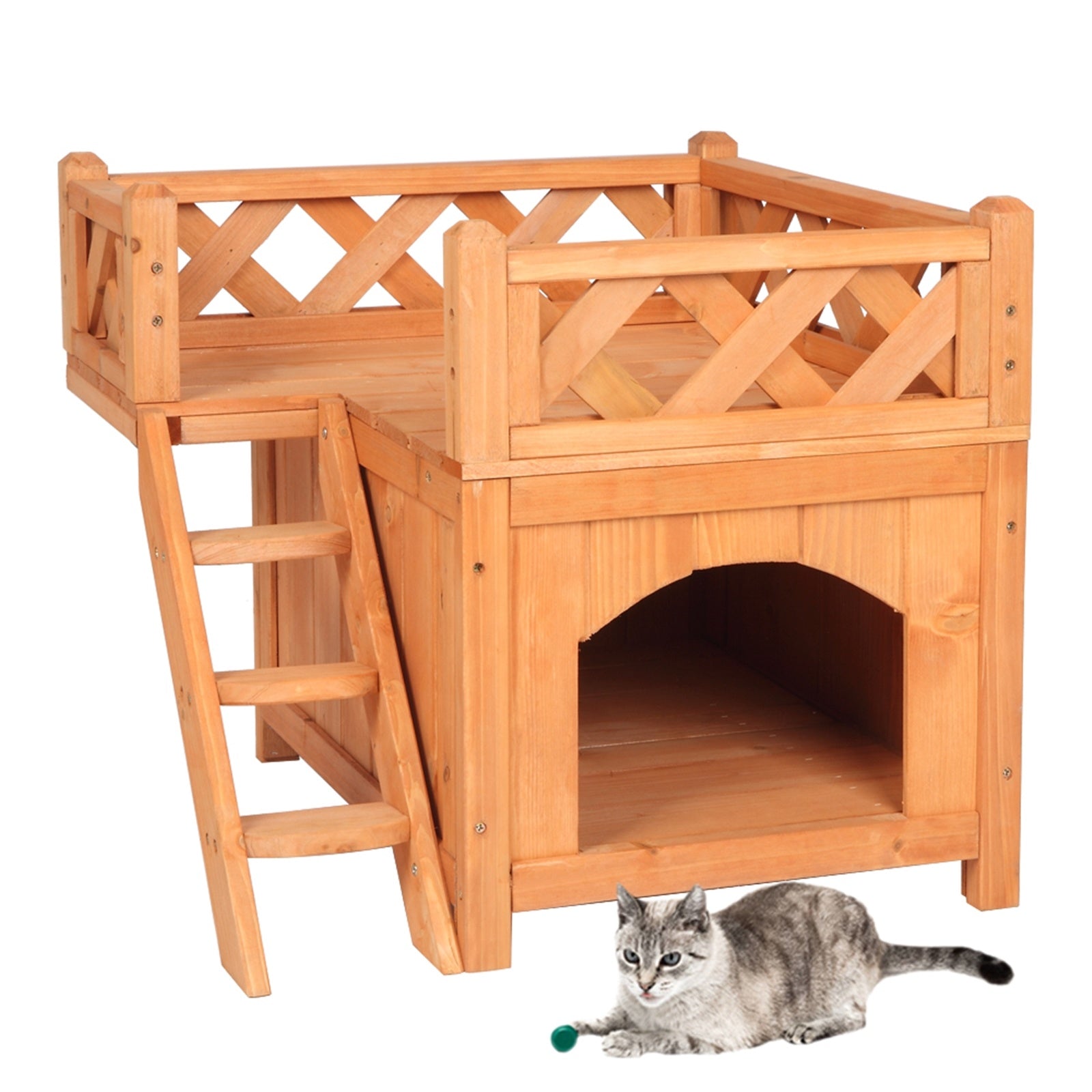 Wooden Cat Pet Home, Pet Products Insulated Cat House Small Living House Kennel with Ladder Platform Pet House Small Dog Indoor Outdoor Shelter