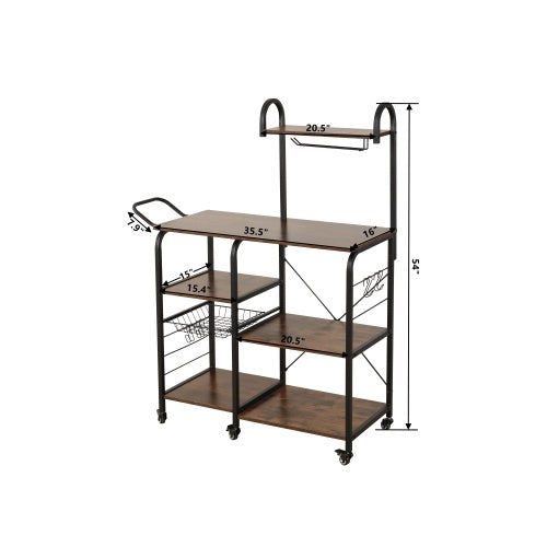 Free shipping kitchen practical storage rack dining cart trolley, microwave oven rack 3 layers + 4 layers shelf, with 4 high-end hooks and 6 high-quality pulleys, spice rack organizer workstation