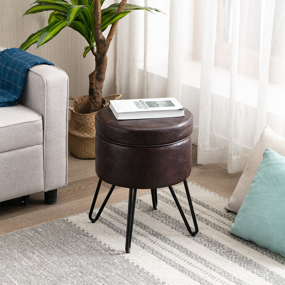 CoVibrant Velvet Vanity Stool with Storage and Tray Mid Century Small Round Ottoman for Bedroom Makeup Desk Living Room