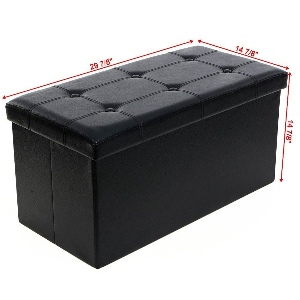 30" Folding Storage Ottoman Bench, Faux Leather Footrest for Living Room, End of Bed Bench with Padded Seat