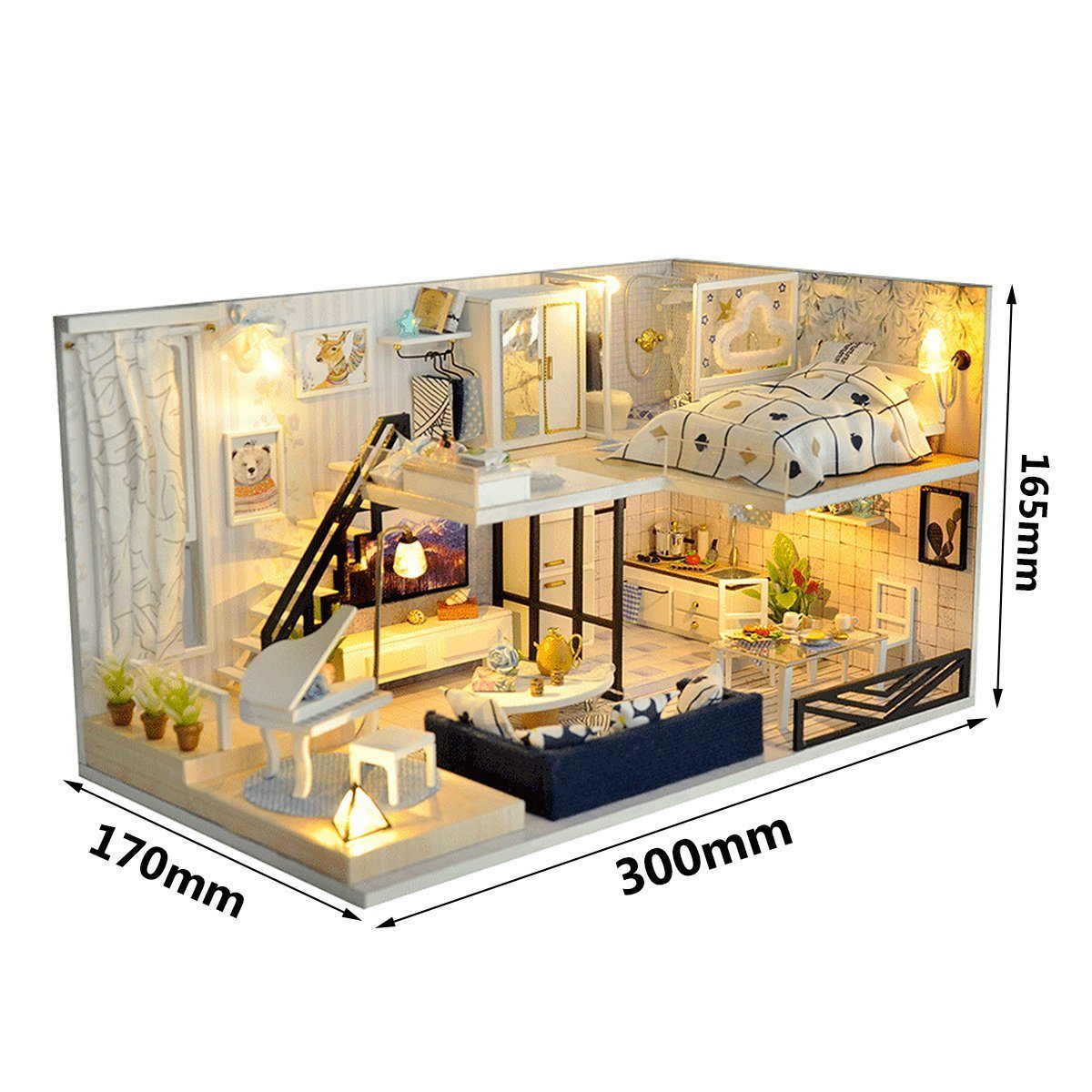 DIY Miniature Dollhouse Kit with LED Lights Furniture Dust Proof 1:24 Scale STEM Building Toys Mini Doll House Gifts for Girls Friends Boys Mom Wife Daughter and Friends