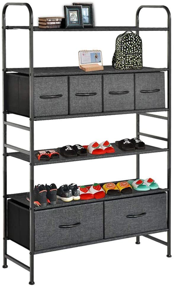 6-Tiers Shoes Shelf with 6 Removable Storage Bins Closet Shoe Storage Cabinet Organizer, Multi-Purpose Closet Organization with Bins and Shelving - Dark Indigo