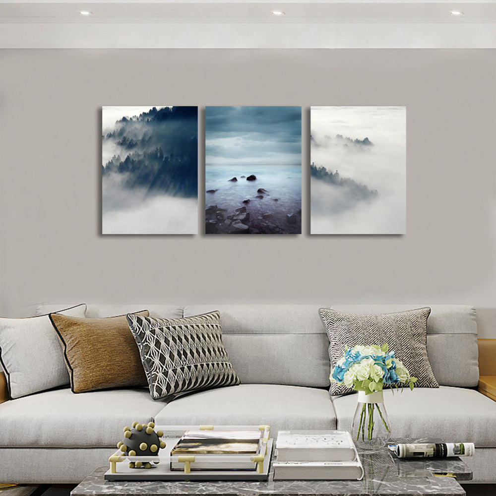 Abstract Wall Art Foggy Forest Wall Paintings Modern Landscape for Living Room