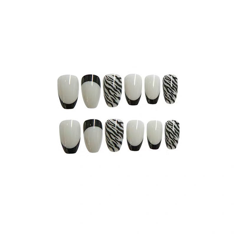 Zebra Prints gray & black coffin nails/ballerina nails/press on/fake nails