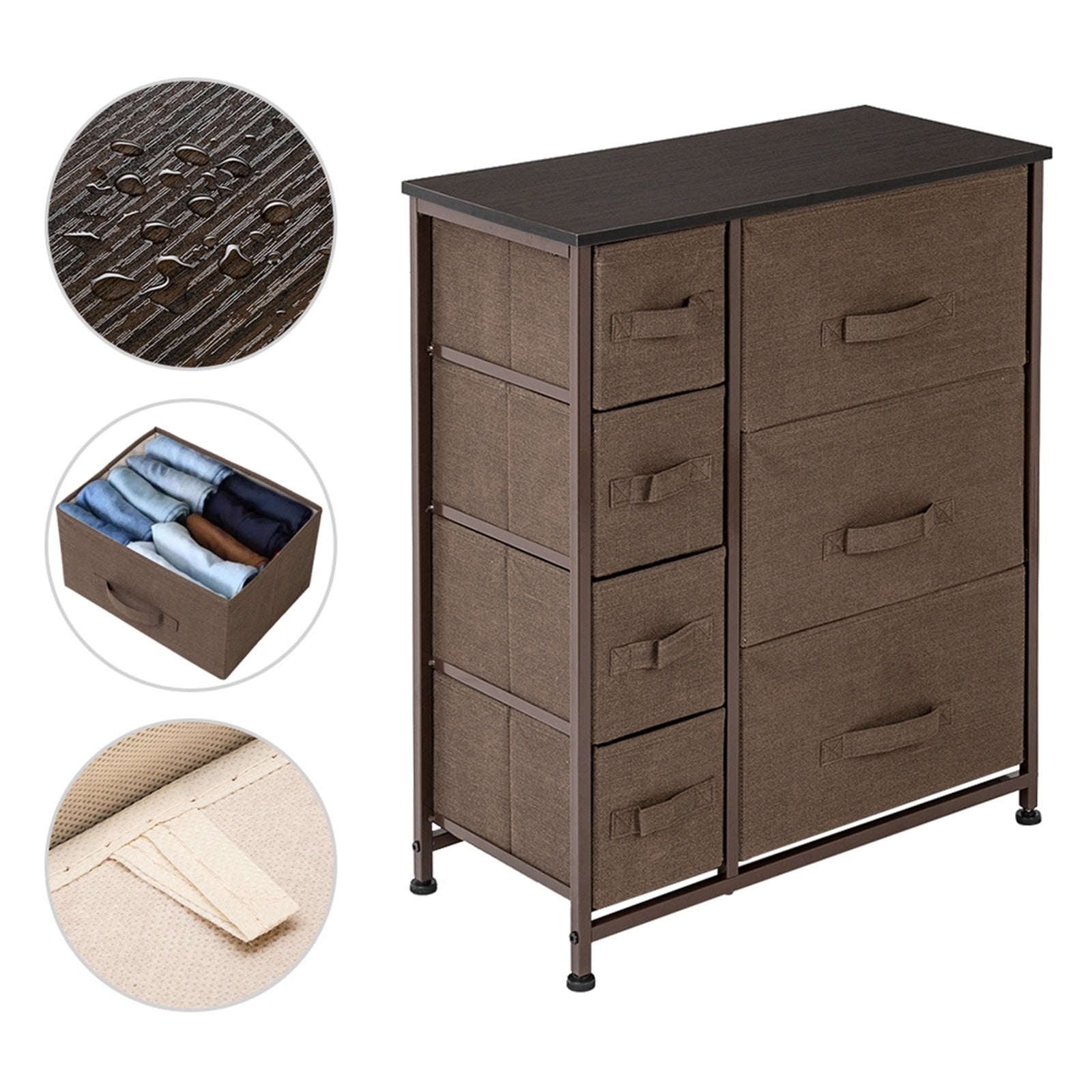 Dresser With 7 Drawers - Furniture Storage Tower Unit For Bedroom, Hallway, Closet, Office Organization - Steel Frame, Wood Top, Easy Pull Fabric Bins RT