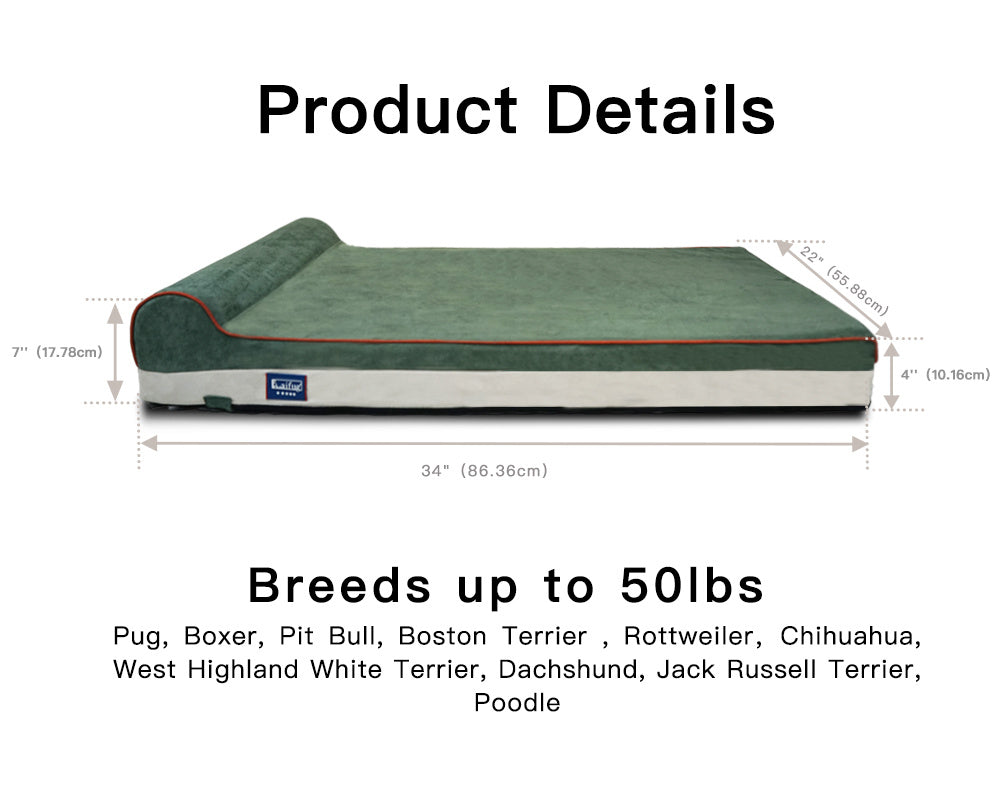 Orthopedic Memory Foam Dog Bed with Pillow and Durable Water Proof Liner & Removable Washable Cover & Smart Design, Extra Large