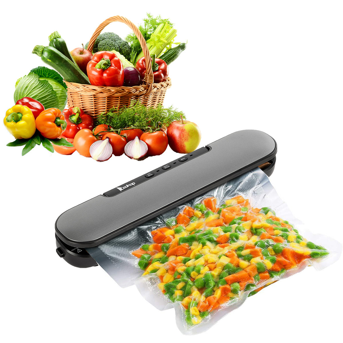 Zokop V69 Portable Food Vacuum Sealer Machine for Food Saver Storage with Magnets and 10 Bags Silver Gray YF