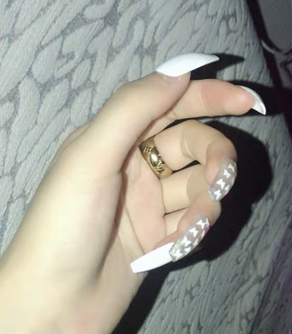 White Butterfly Fake Nails/Press On Nails/Handmade/Ballerina Shape