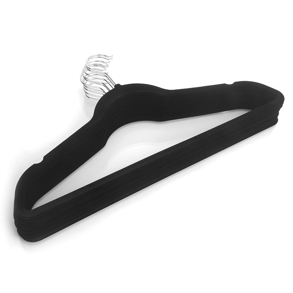 10pcs 45*0.5*24.5 Plastic Flocking Clothes Hangers Black RT