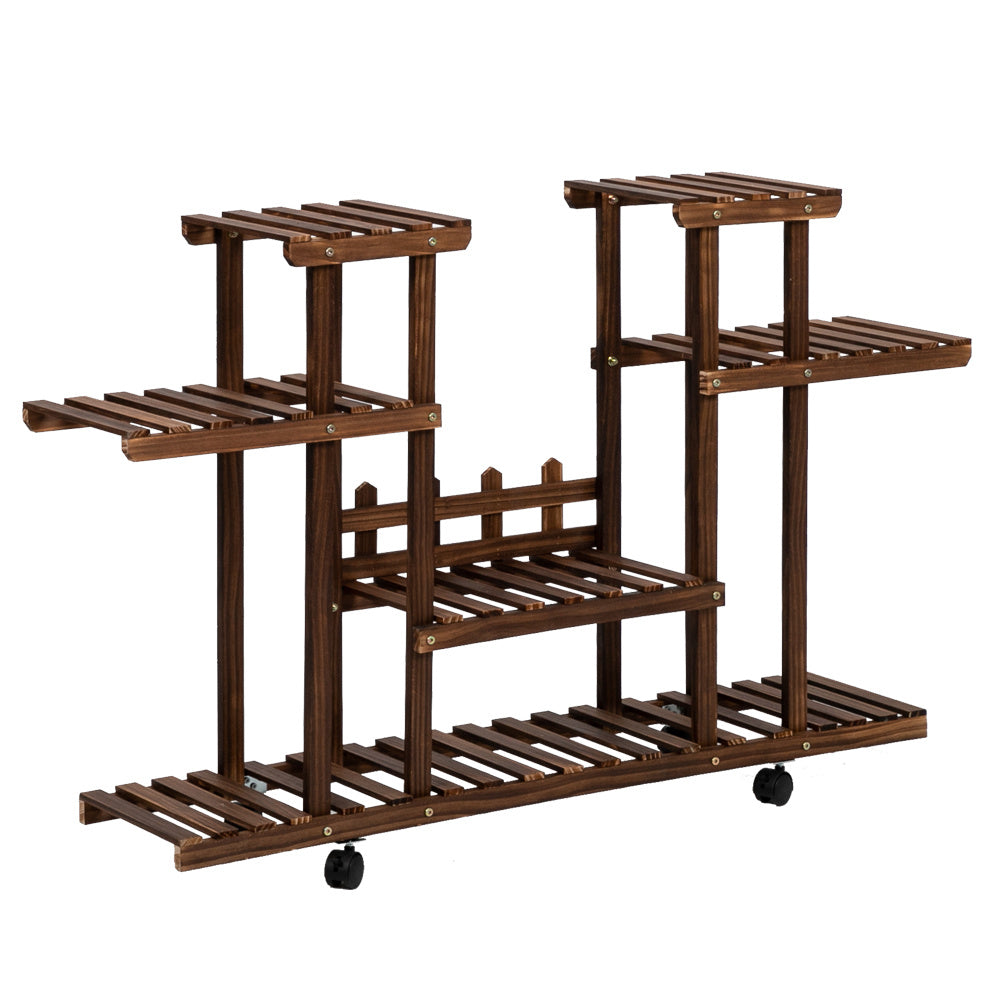 4-Layer Wooden Flower Stands Rolling Flower Plant Display Shelf Storage Rack Ladder Stand Rack Corner Plant Stand Living Room Balcony Patio Yard Outdoor Indoor Ample 12 Pots Brown