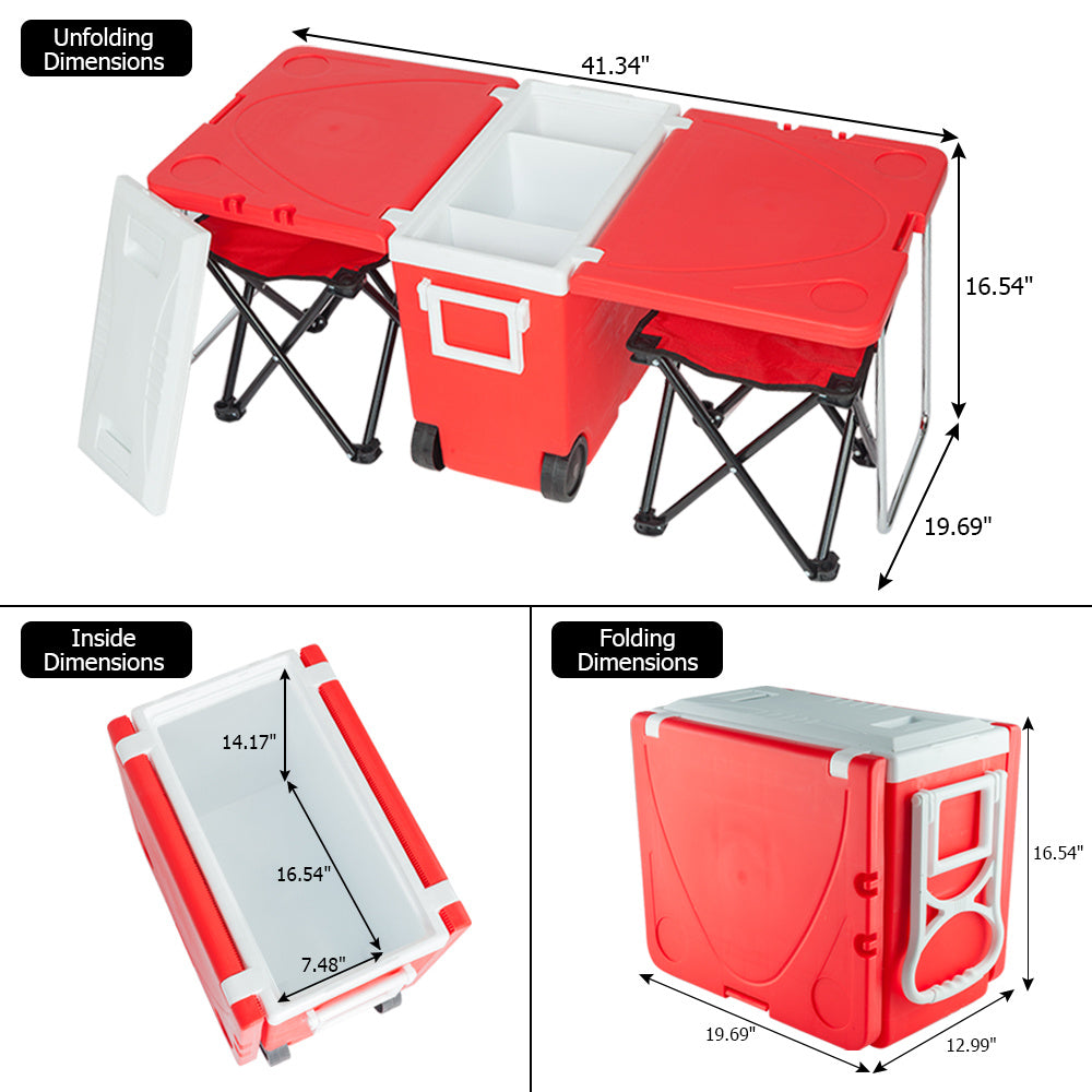 Outdoor Picnic Foldable Multi-function Rolling Cooler Upgraded Stool Red XH