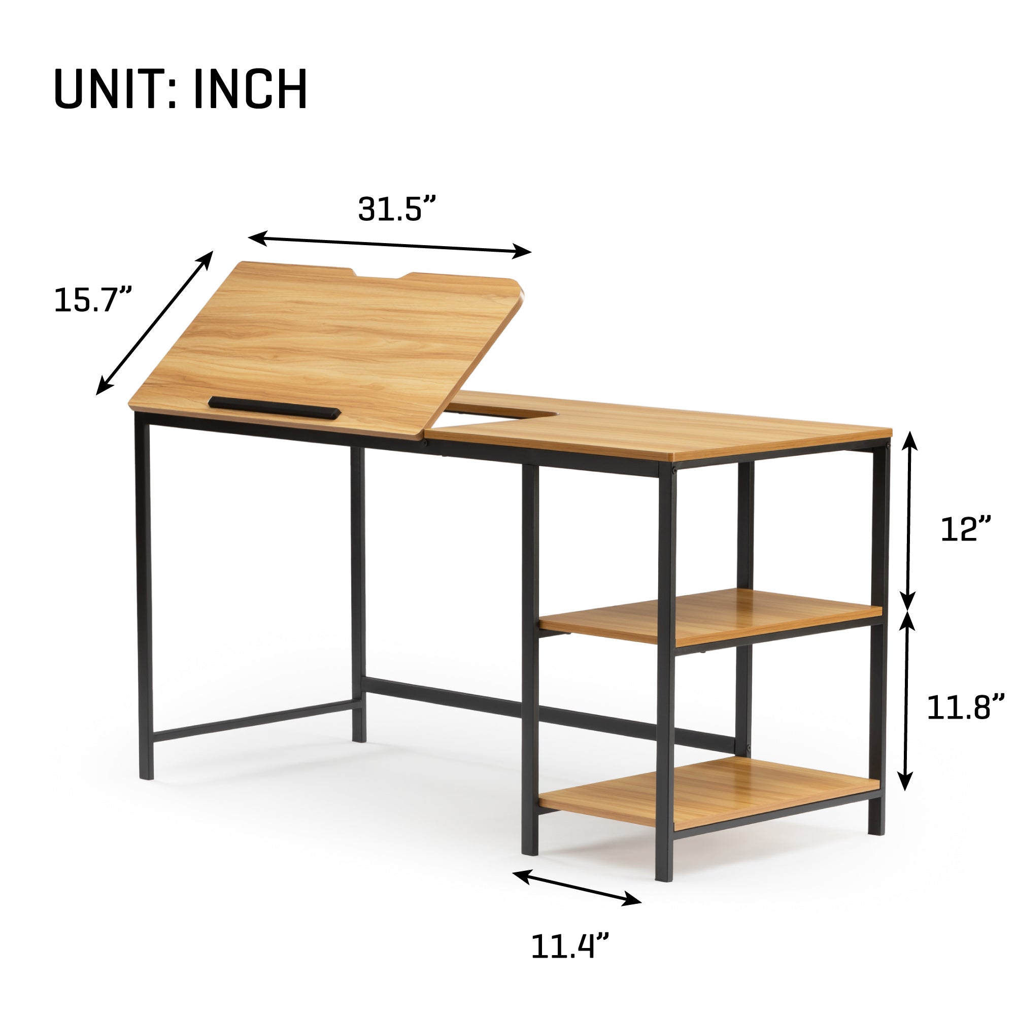 55'' Drawing Table with Adjustable Tiltable Tabletop Multi-Function Office Desk with Storage Shelves Large Computer Writing Desk Artist Craft Workstation for Painting