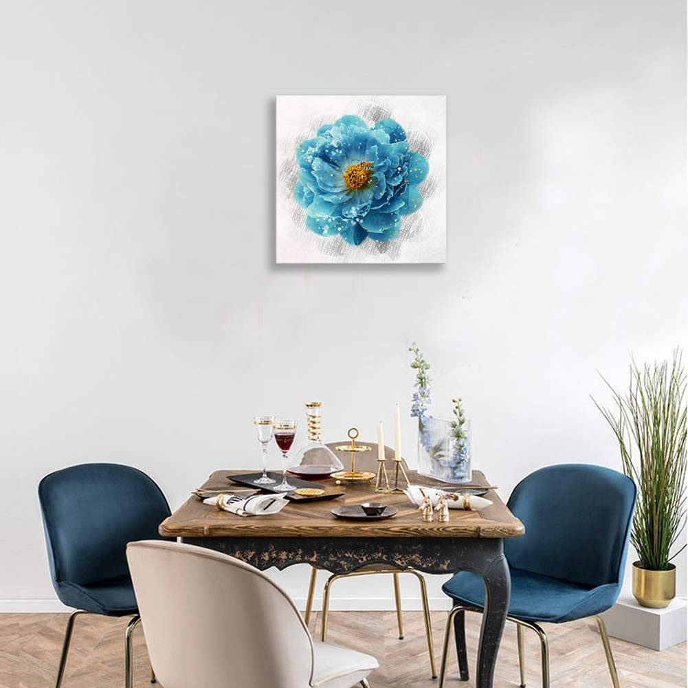 Blue Flower Canvas Wall Art Bee on The Flower Prints Canvas Floral Picture Modern Wall Art Beautiful Blue Wall Paintings for Bathroom Bedroom Home Decorations
