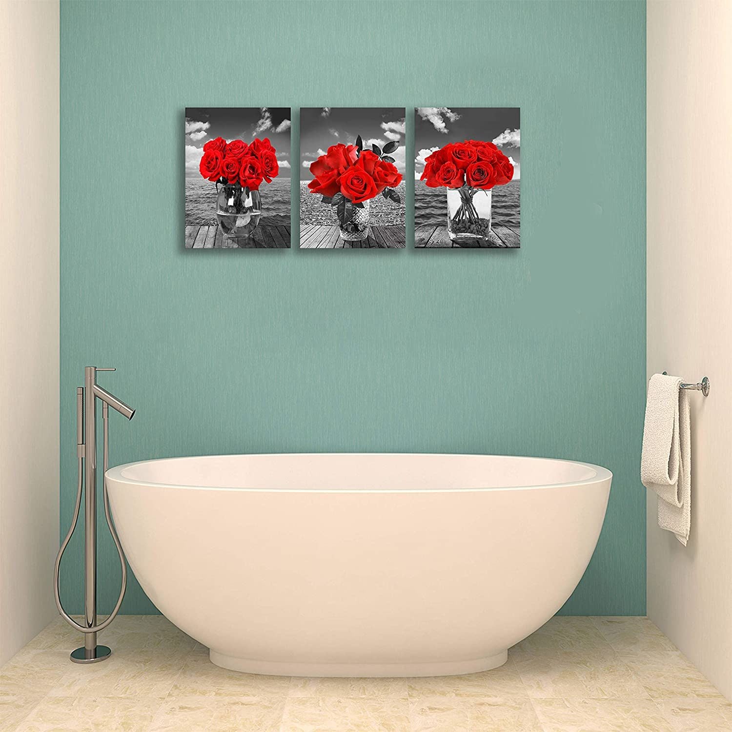 Red Rose Pictures for Living Room Black and Red Wall Art Modern Artwork for Bedroom Bathrooms Decor