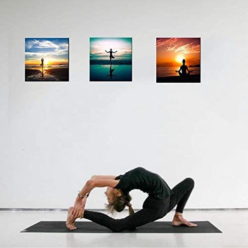 Modern Canvas Painting A People Do Yoga or Exercise for Workout Wall Art Sport Picture Printed Canvas Giclee Artwork on Gym, Bedroom or Studio, Home Wall 3 Panels Framed Decoration