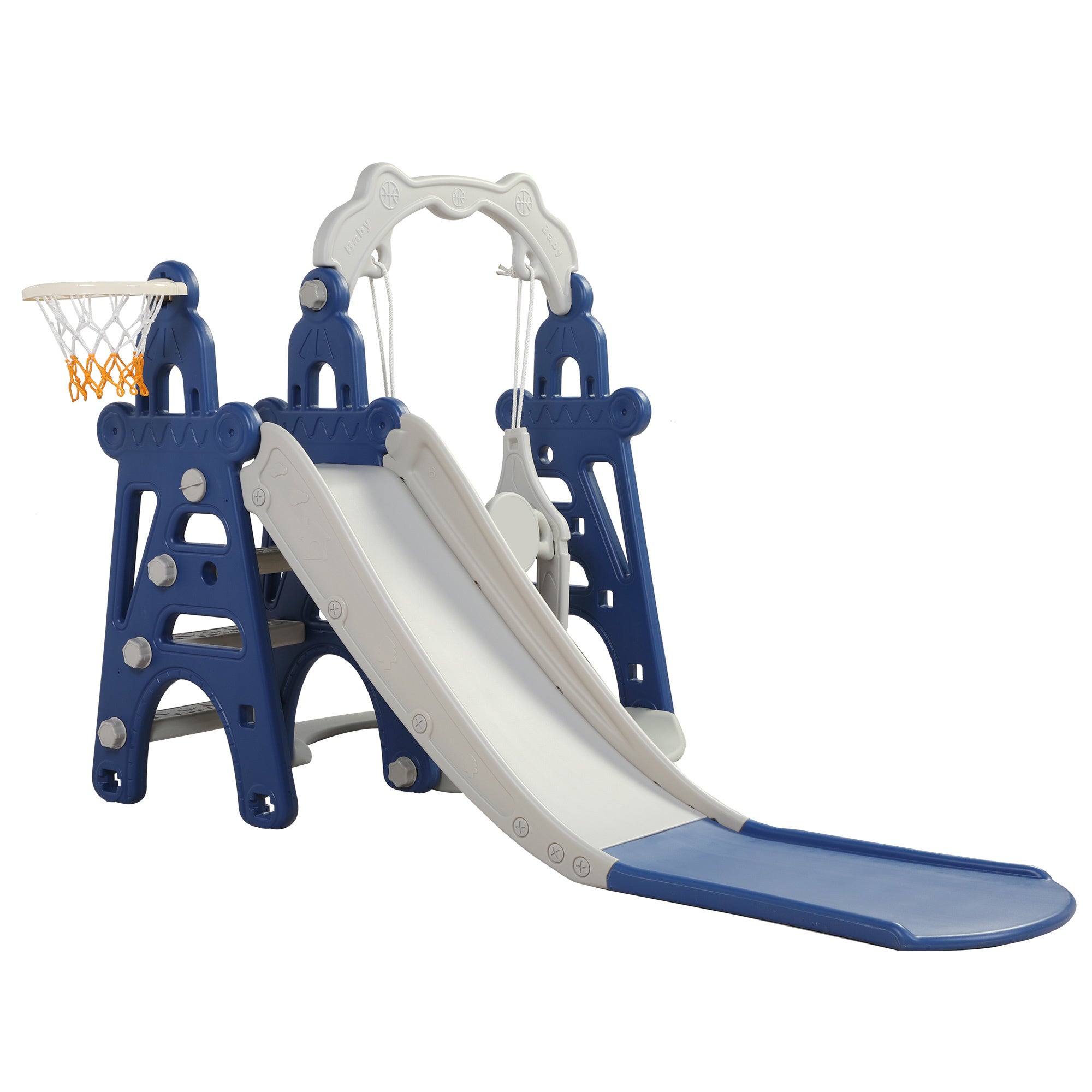 Children Slide Swing Set, 3-in-1 Combination Activity Center Freestanding Slides Playset for Kids Indoor Toddler Climbing Stairs Toy with Basketball Hoop Game Outdoor Playground  XH