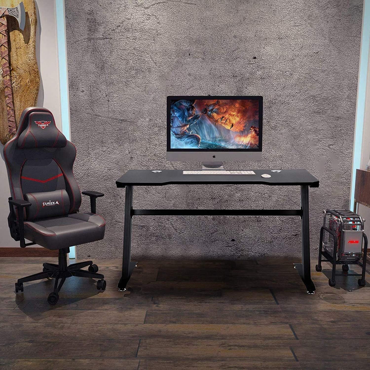 Gaming Table 47.2" W x 23.6" D Home Office Computer PC Desk Gaming Table Curve Design for Men Boyfriend Female Gift, Black Gamer Workstation, with 2 Cable Management Holes XH