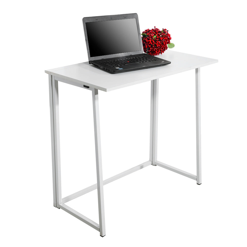 Folding Computer Desk for Small Spaces, No-Assembly Space-Saving Home Office Desk, Foldable Computer Table, Laptop Table, Writing Desk, Compact Study Reading Table (White) RT