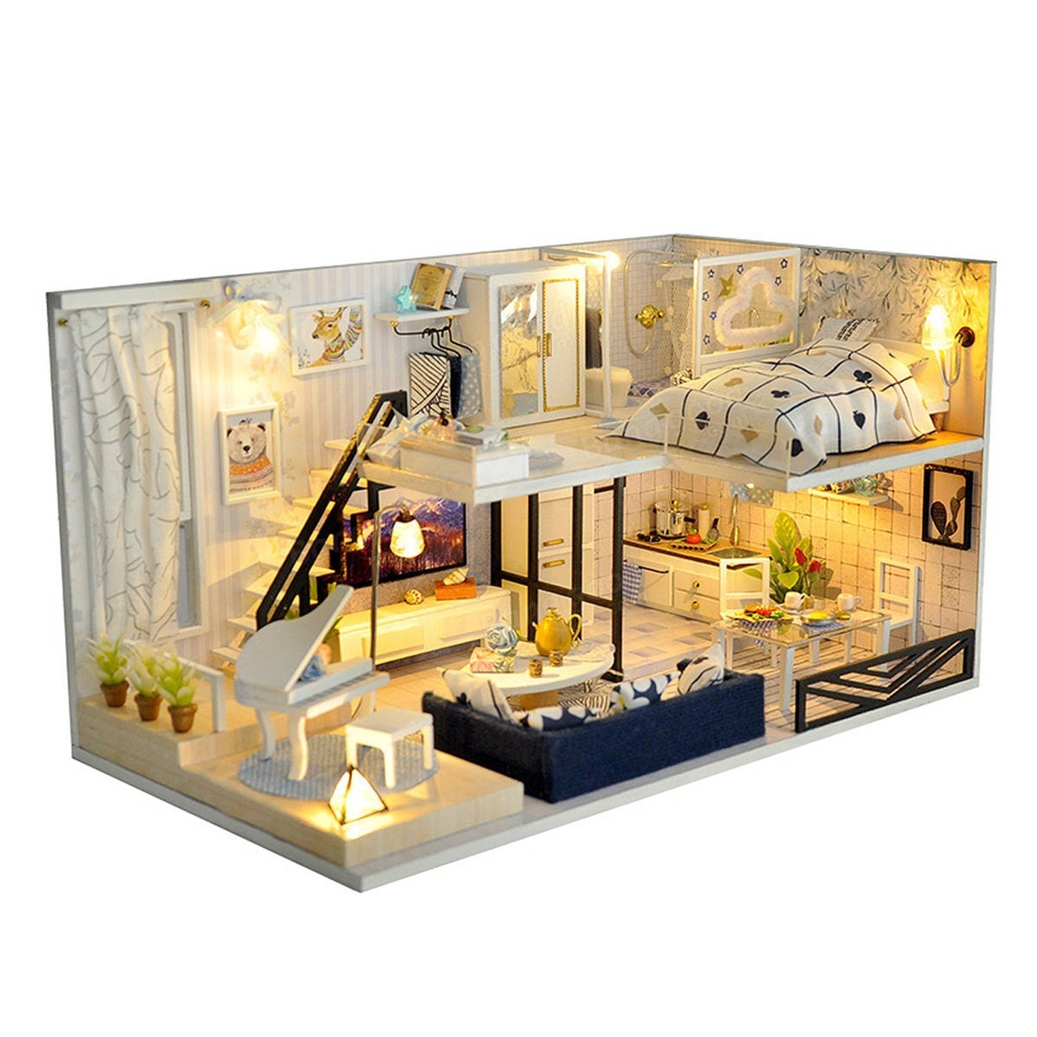 DIY Miniature Dollhouse Kit with LED Lights Furniture Dust Proof 1:24 Scale STEM Building Toys Mini Doll House Gifts for Girls Friends Boys Mom Wife Daughter and Friends